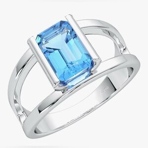 Unique  Silver Blue topaz Double Band Ring size 8